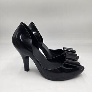 Mel Dreamed by Melissa Black Heel With Bow Woman's Size 8 Peep Toe Princess